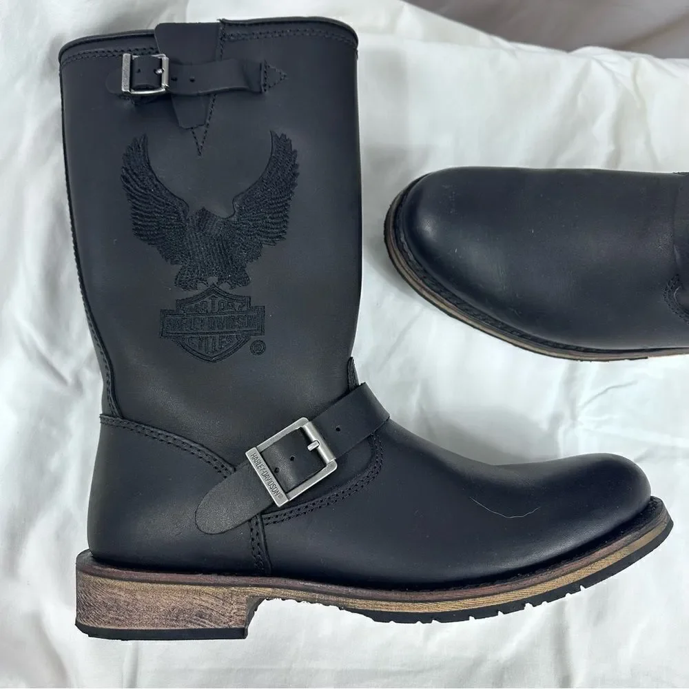 HARLEY DAVIDSON CLINT MENS BROWN EAGLE LEATHER CONDCTOR BIKER ZIP BOOTS ORIGINAL